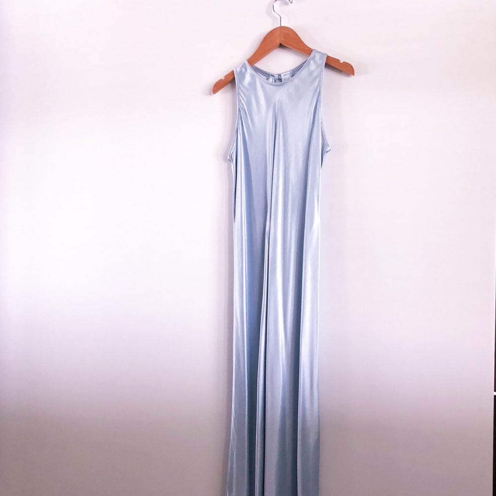 Ice Blue High-Neck Slip Dress, Rayon Blend, Fits Size 2
